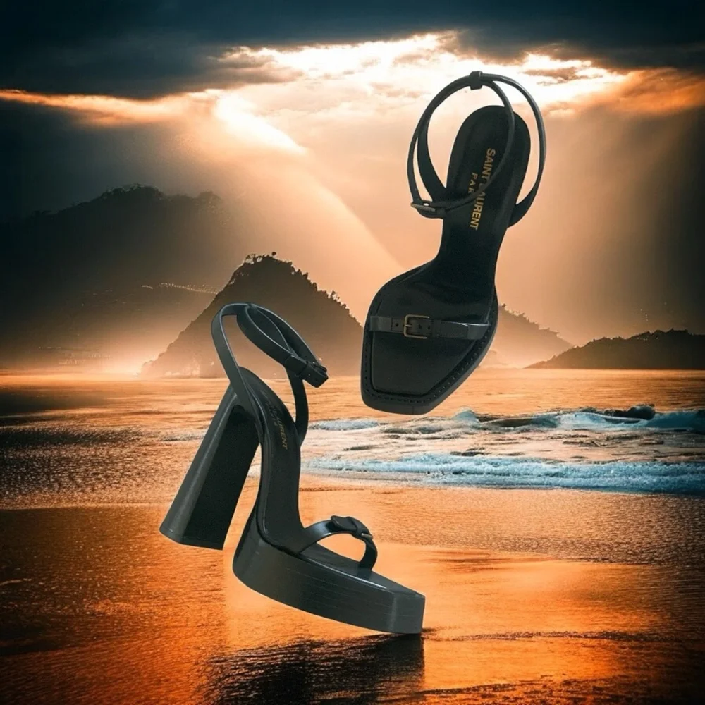 NIB Saint Laurent Paris Platz Leather Platform Sandals Size 37 $1190 - Picture 4 of 5